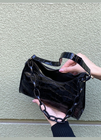 Жіноча маленька сумка через плече багет рептилія чорна No Brand (285716442)