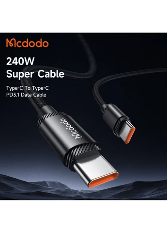 Кабель быстрой зарядки и передачи данных 240W USB-C to USB-C 2м для Macbook Air Pro 14 16 CA-3681 Черный McDodo (384042679)