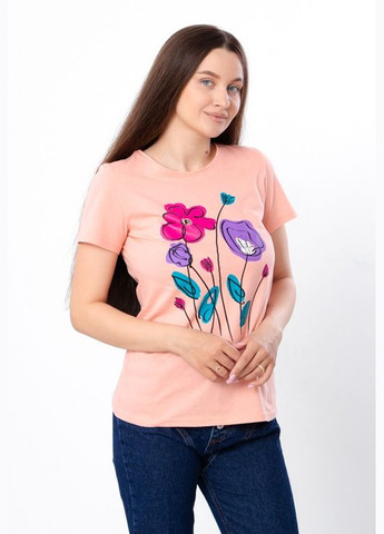 Персиковая летняя футболка женская (p-11307) с коротким рукавом Носи своє