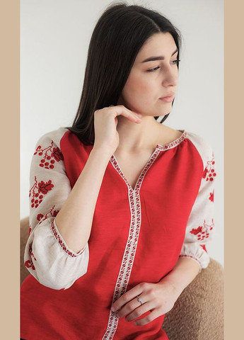 Червона вишиванка жіноча vishivano4ka 2200 візерунок квітковий льон (336517318)