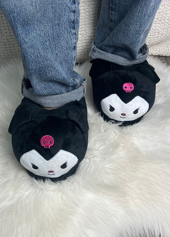 Черные плюшевые мужские тапочки kuromi с ушками нескользящая подошва My Kigu