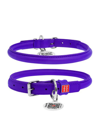 Ошейник для собак кожаный Glamour с QR паспортом, круглый, Д 10 мм, Длин 33-41 см фиолетовый WAUDOG (322001547)