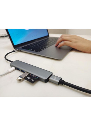 Мультифункціональний USB-хаб 7 в 1, розширювач портів з HDTV, USB 3.0, 2×USB 2.0, кардрідером SD і TF, PD-роз’ємом для зарядки No Brand (364674943)