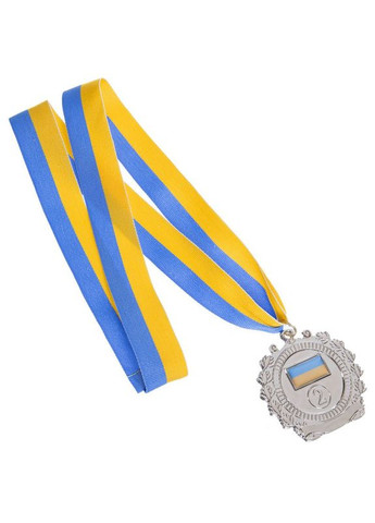 Медаль спортивна зі стрічкою UKRAINE з українською символікою ø6,5см C-3163 (метал, 40g срібло) SP-Sport (361435995)