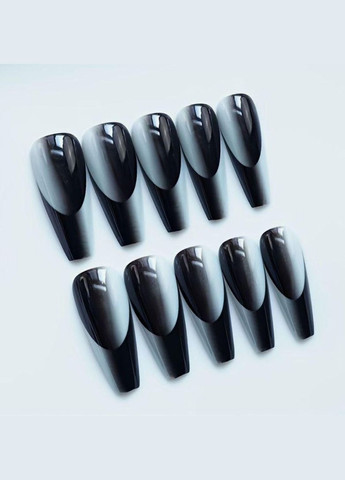 Накладні нігті з ефектом 3D зі скотчем і пилочкою чорно-сірі 24 шт Nails (292312890)