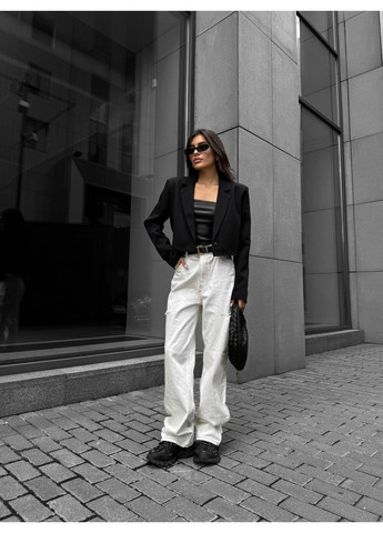 Черный женский укороченный женский пиджак с подкладкой Україна однотонный - всесезон