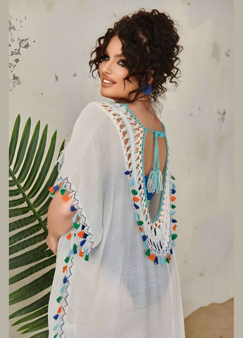 Жіноча літня коротка пляжна сукня туніка накидка міні із китицями біла Україна (345557364)