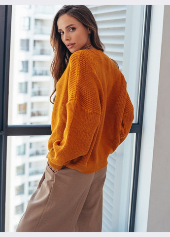 Гірчичний демісезонний джемпер в'язаний гірчичного кольору в стилі оверсайз Dressa