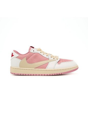 Розовые демисезонные кроссовки мужские nike travis scott x air jordan 1 low og white pink найк тревис скот No Brand