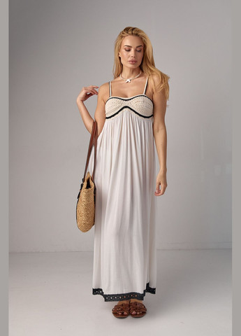 Летний женский женский сарафан с вязаным лифом - бежевый цвет Lurex