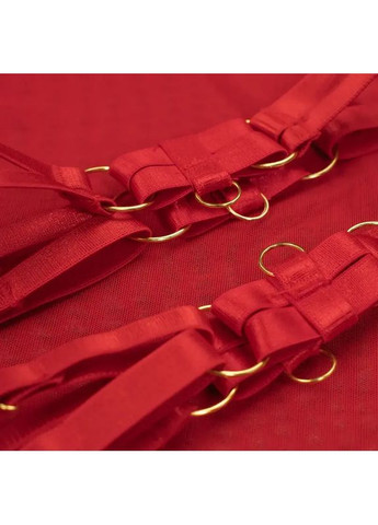 Красный демисезонный смелый комплект нижнего белья из микросетки – открытый бюстгальтер, стринги, пояс с гартерами и перчатки. No Brand