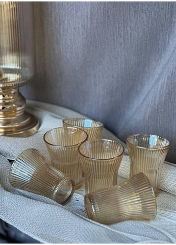 Набор питьевой HP4169 стеклянный на металлической ножке лимонадница 2 л и 6 стаканов 200 мл Янтарный TS Kitchen (351365141)