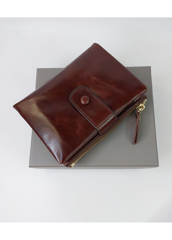 Женский кошелек с наружной монетницей на змейке маленький вертикальный из натуральной кожи коричневый No Brand (368774414)