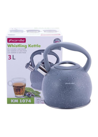 Чайник Whistling Kettle 3л з нержавіючої сталі зі свистком, сірий мармур Kamille (372175353)