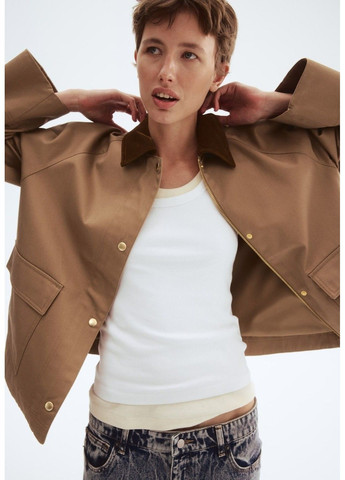 Бежевая демисезонная женская куртка с вельветовым воротником (58487) xs бежевый H&M