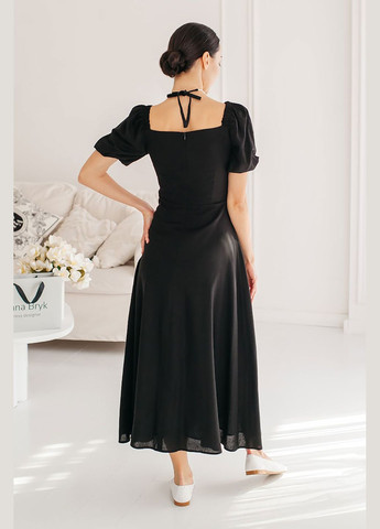 Черное платье dawn linen с открытой спинкой и завязкой Lana Bryk однотонное
