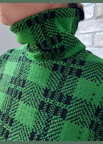 Жіночий теплий в'язаний зимовий костюм у клітку, водолазка з широкими штанами, зелений акрил в'язка No Brand (315701313)