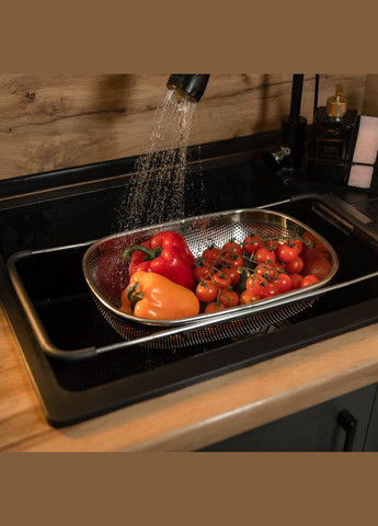 Дуршлаг сито на раковину для мытья овощей и фруктов 36х24х9 см из нержавеющей стали HP-19-17 Zhongjing (364988529)