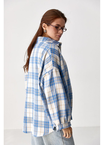 Голубой повседневный, кэжуал рубашка в клетку No Brand с длинным рукавом