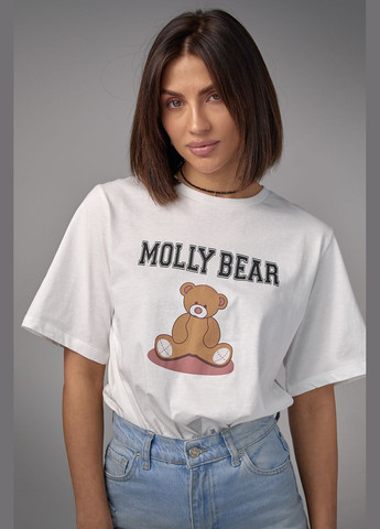 Молочная летняя хлопковая футболка с принтом медвежонка Lurex