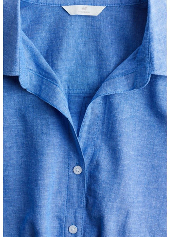 Синее повседневный женское платье-рубашка из льняной смеси н&м (57522) s синее H&M