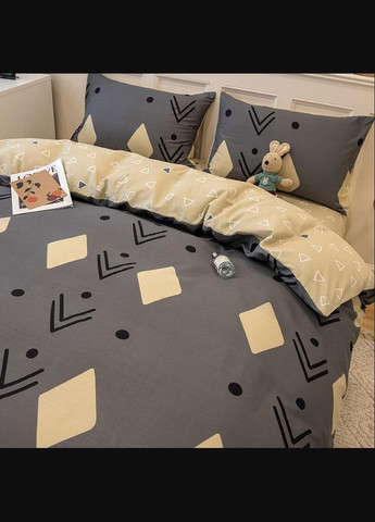 Фабрична бавовняна постільна білизна класу-А Півторний Бежевий з сірим 145 х 210 (24585207) No Brand (308754573)