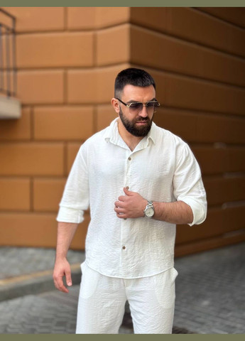 Білий костюм жатий льон туреччина штани та сорочка No Brand