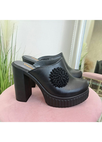 Жіночі шкіряні чорні сабо на тракторній підошві. 37 розмір Vasha para (362355005)