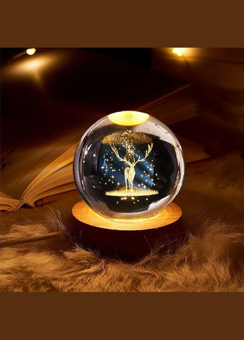 Декоративна 3D нічник кришталева куля "Чарівний Олень" No Brand (322736841)