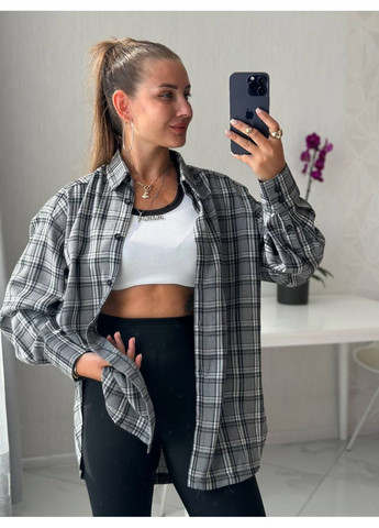 Графитовая повседневный рубашка в клетку DK/DL Мода без кордонів с длинным рукавом