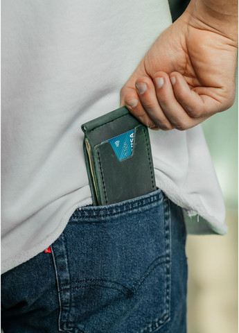 Мужской зажим для денег кожаный зелёный No Brand (356130702)