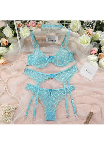 Бирюзовый демисезонный нижнее белье женское бирюзовое с поясом для чулок. женский комплект белья для страстных чувств. секс белье прозрачное No Brand