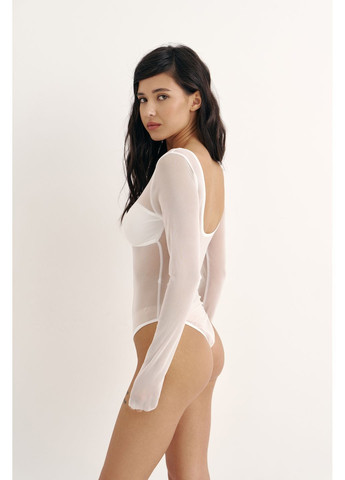 Напівпрозоре боді з декольте молочний Queenfluence Боді з декольте (365434961)