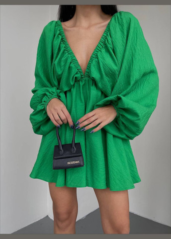 Зелена повсякденний пишна міні сукня з довгим рукавом з пишною спідницею Adelante однотонна