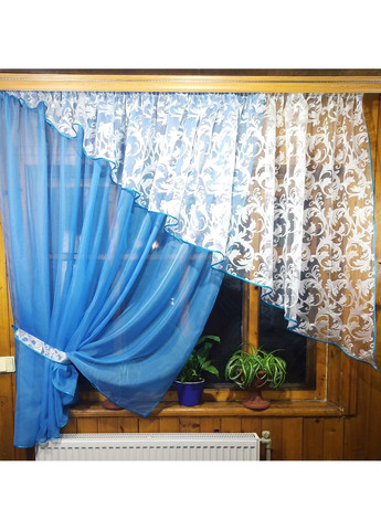 Занавеска кухона готовая короткая Анжелика васильковая левая No Brand (372133968)