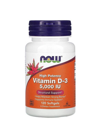 Витамин Д3 5000 МЕ Vitamin D3 для поддержки здоровья костей и иммунной системы 120 капсул Now Foods (264648100)