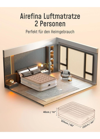 Самонадувная кровать со встроенным насосом надувной матрас для дома для двоих кемпинга 203×152×40 двуспальный No Brand (362346333)