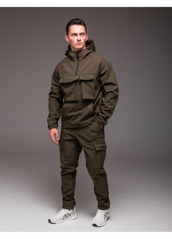 Оливковий (хакі) демісезонний костюм чоловічий анорак + штани утеплений брючний No Brand