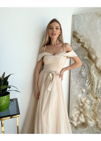 Молочное вечернее платье сверкающая сетка 9025 золотое Tanita-Romario