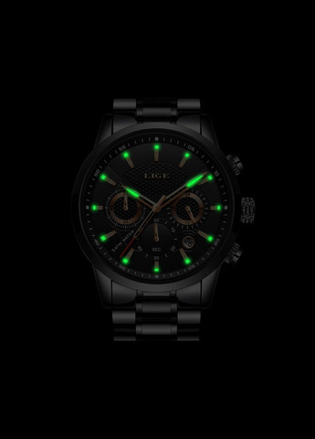 Часы мужские наручные кварцевые классические черные Lige 9866 Silver (325478517)