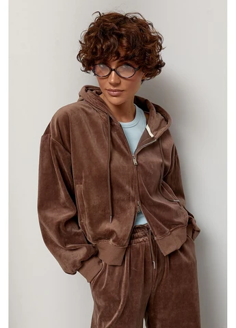 Однотонный велюровый спортивный костюм с капюшоном Lurex (385643814)