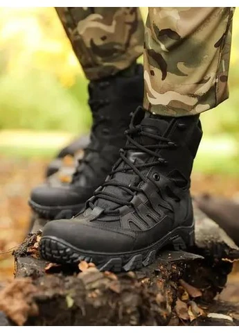 Демисезонные берцы Crazy кожа вставки Cordura Черные No Brand (392685716)