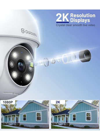Уличная IP-камера видеонаблюдения комплект 2шт GALAYOU 2K HD WiFi IP цветное ночное видение датчик движения двухстороннее аудио No Brand (353746119)