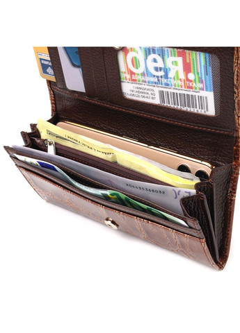 Жіночий гаманець із натуральної шкіри з тисненням та монетницею коричневий Canpellini (352167805)