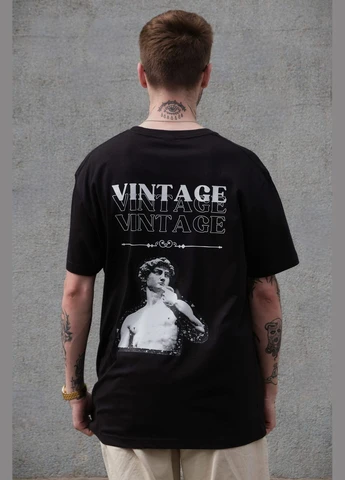 Чорна чоловіча оверсайз футболка з принтом vintage black Without