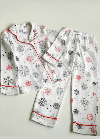 Молочная всесезон детская новогодняя теплая пижама с фланели снежинка Sisters Cherries