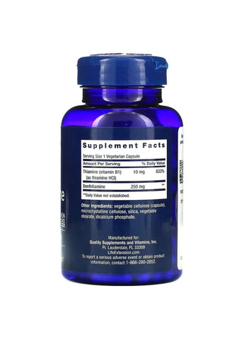 Бенфотиамин Mega Benfotiamine 250 мг 120 капсул Life Extension (361117105)