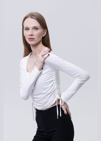 Молочна жіноча блуза з довгим рукавом колір молочний цб-00233762 TILLE