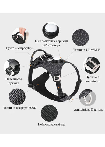 Шлея для собак TLH6771 со светодиодной подсветкой и держателем для GPS-трекера Черный, M Truelove (373444092)