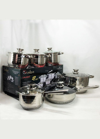 Набор посуды UN-5037 12 предметов (16; 16; 18; 20; 24; сковорода 24 см) Unique (364664754)